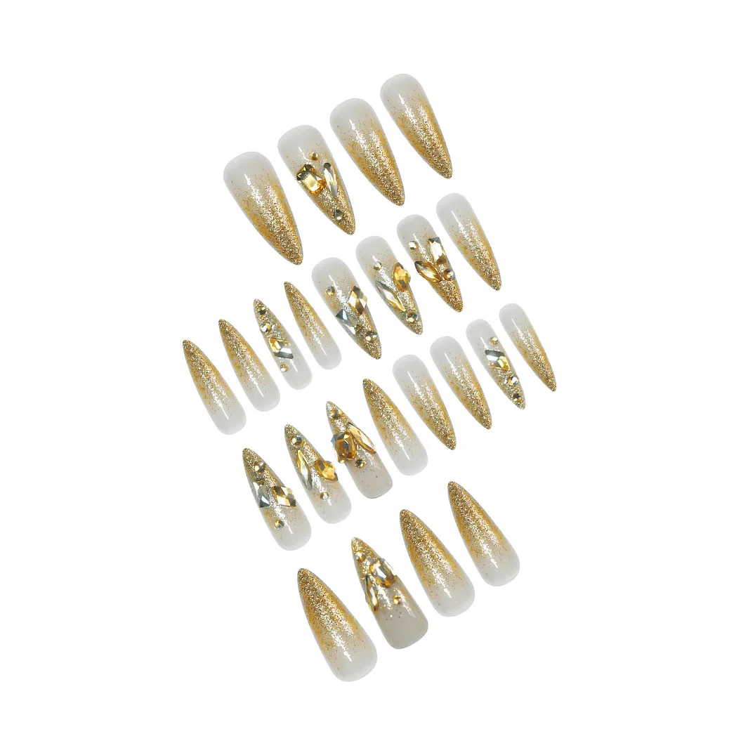 Almond Shaped Nail Tips with Sparkling Glitter Dust Reflective Glossy Wearable False Nails for Special Occasions