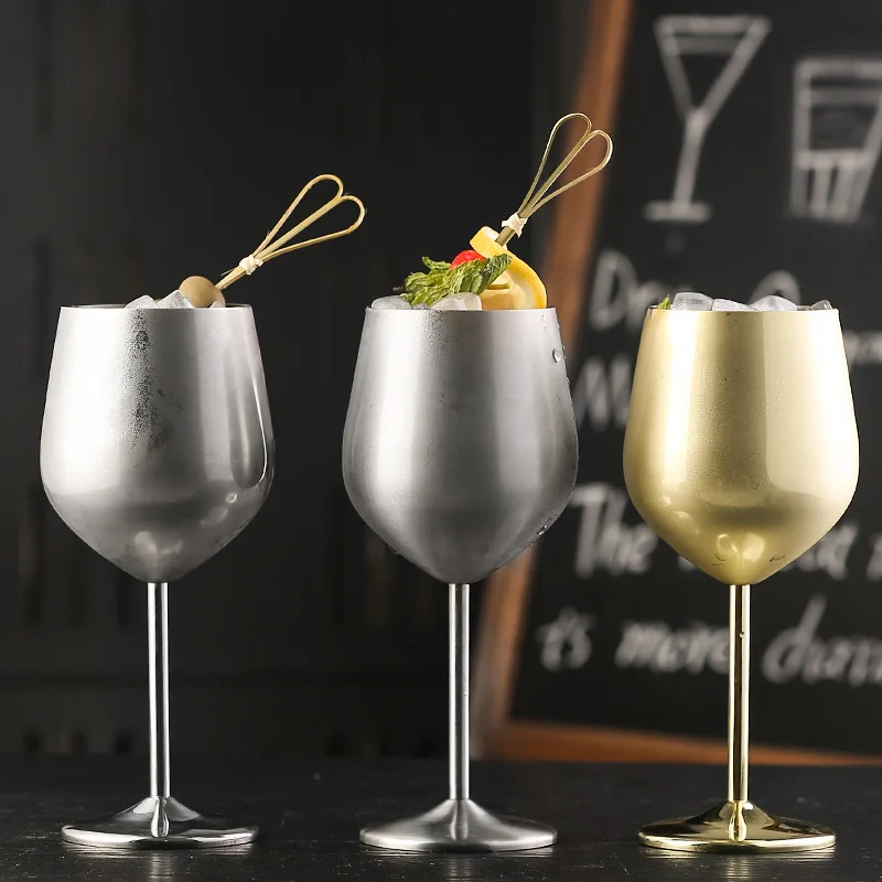 500ml 304 Stainless Steel Cocktail Glass Red Wine Glass Tall Creative Metal Champagne Glass KTV Bar Household Wine Utensi