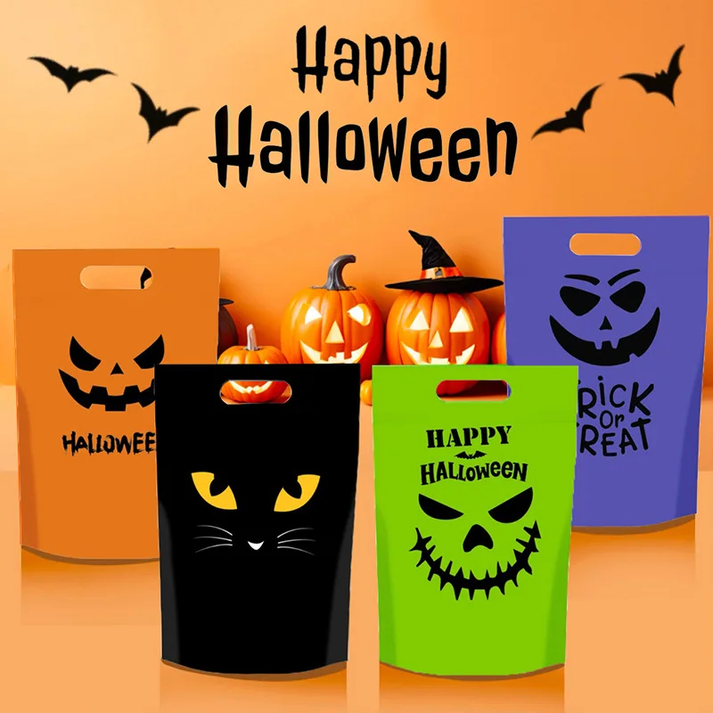 

50pcs/Set Halloween Gift Packaging Bags Nougat Cookie Baked Snack Gift Bags Funny Print Trick or Treat Four Color Party Supplies