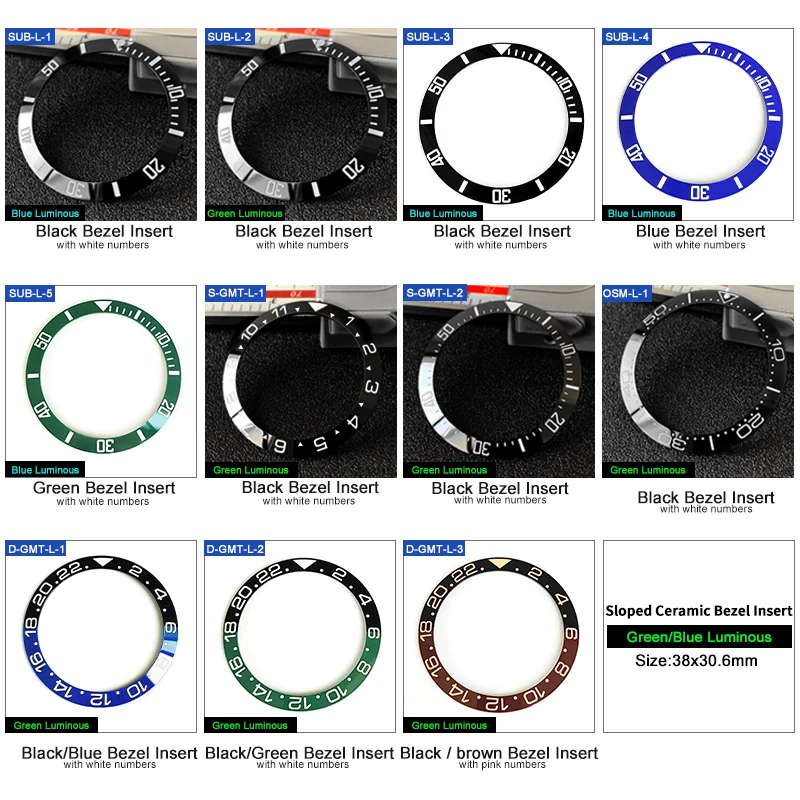 Luminous Sloped Ceramic Bezel insert Slopping bezel 38*30.6mm For SXK007 MOD watch parts