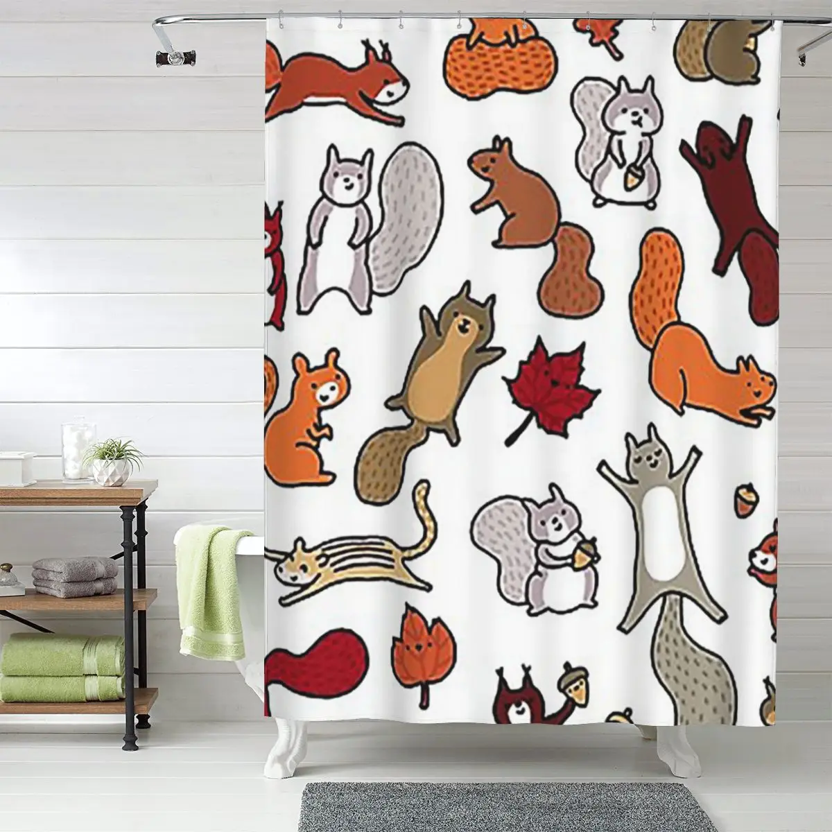 

Занавеска для душа с рисунком белок на осень, полиэстеровая, водонепроницаемая, с крючками