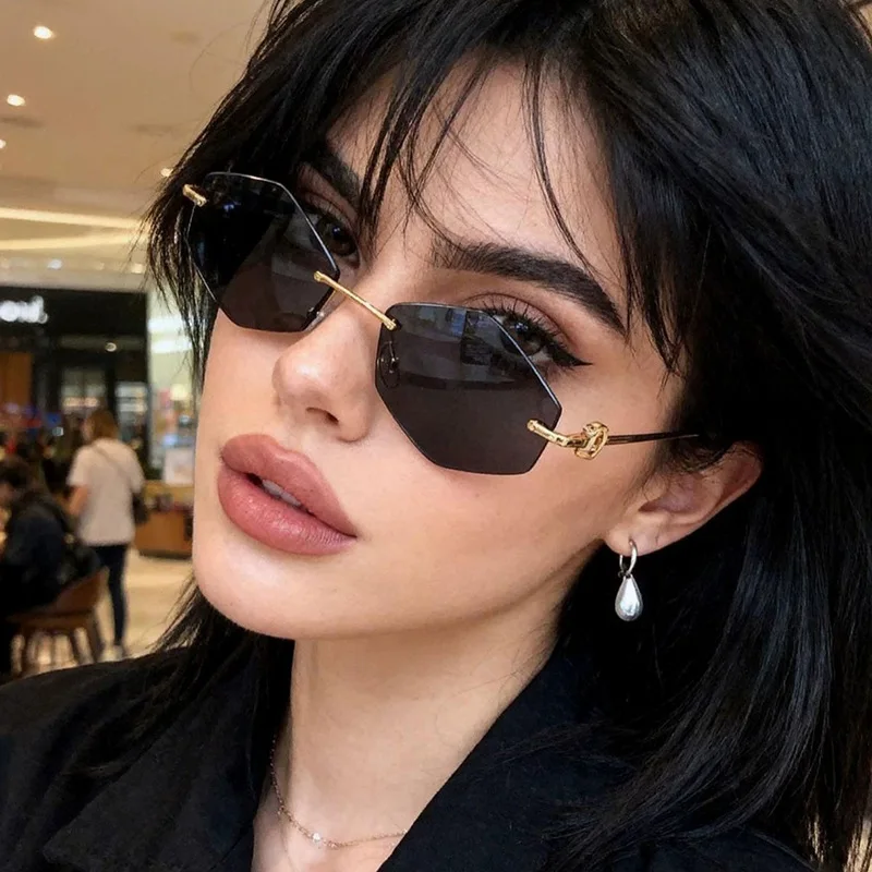 

Fashion Diamond Shaped Sunglasses For Women Luxury Drand Frameless Sunglasses Retro Polygonal Sunglasses UV400 Protection