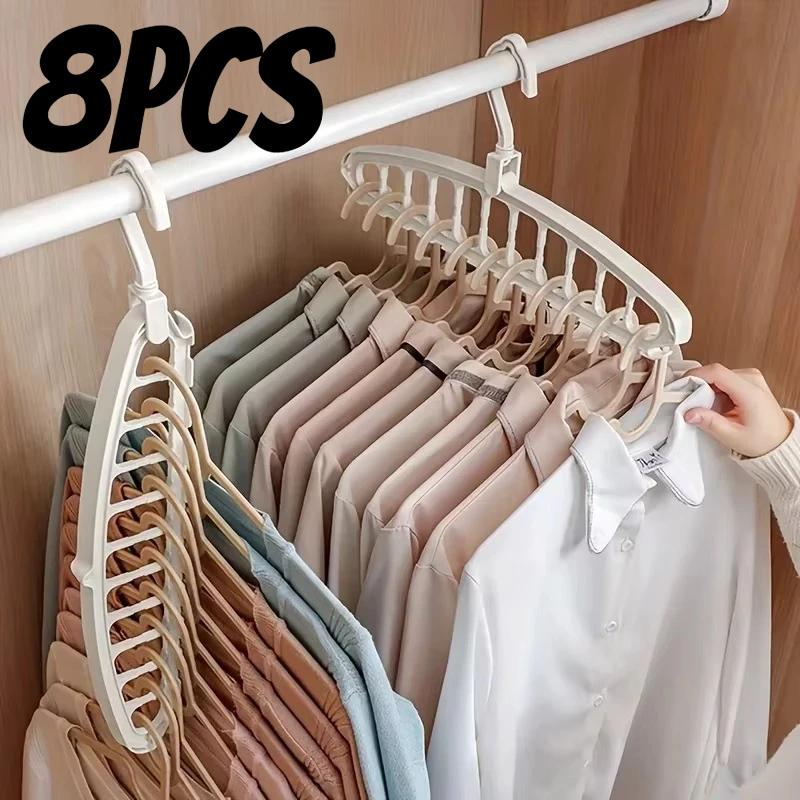 8Pcs Wardrobe Space Saving Hanger - Foldable Clothes Drying Hanger, Storage Organizers Rack for Coats & Pants
