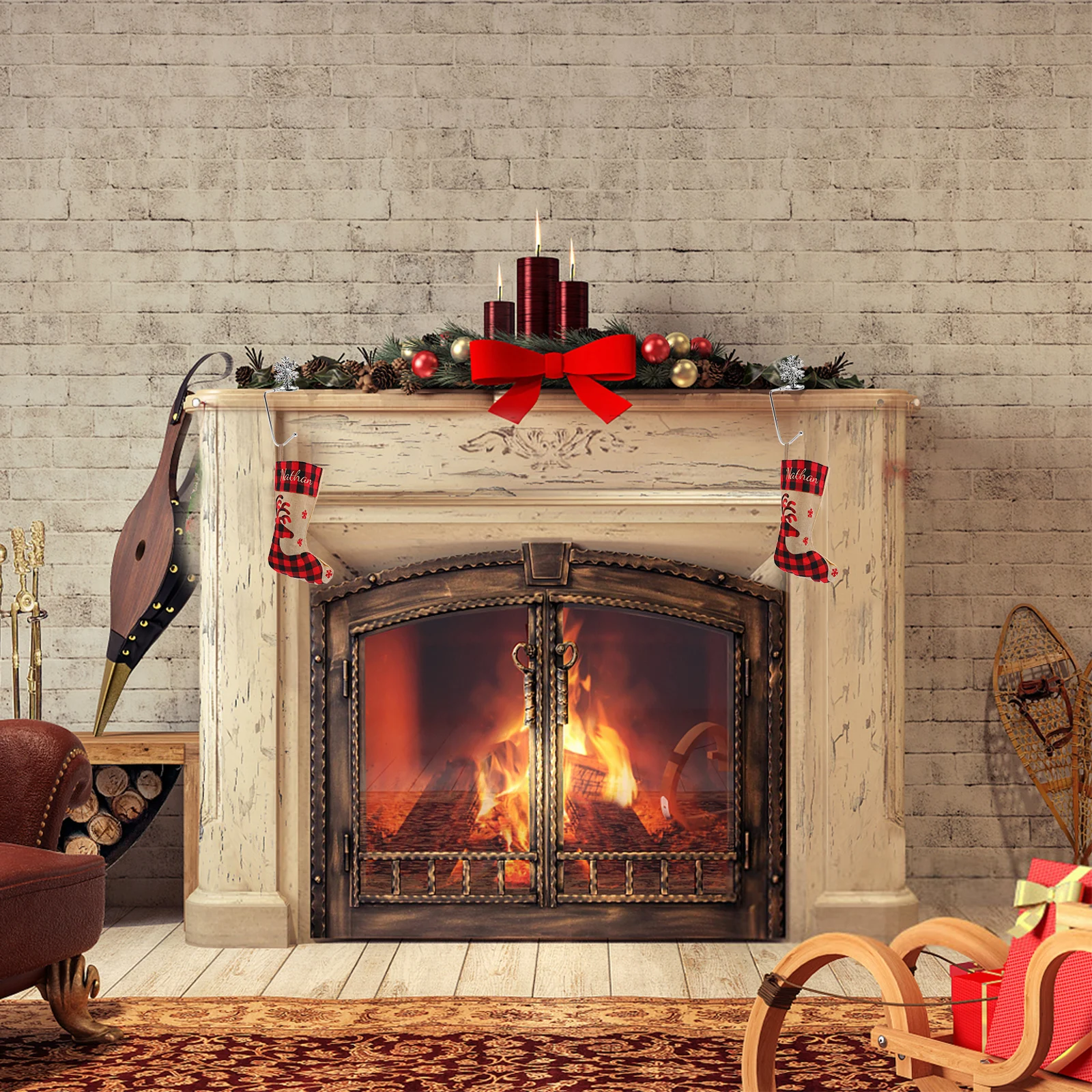 

Heavy Duty Fireplace Mantel Stocking Hanger Iron Hook Hanging Christmas Stockings Garland Holder Xmas Ornament Hook