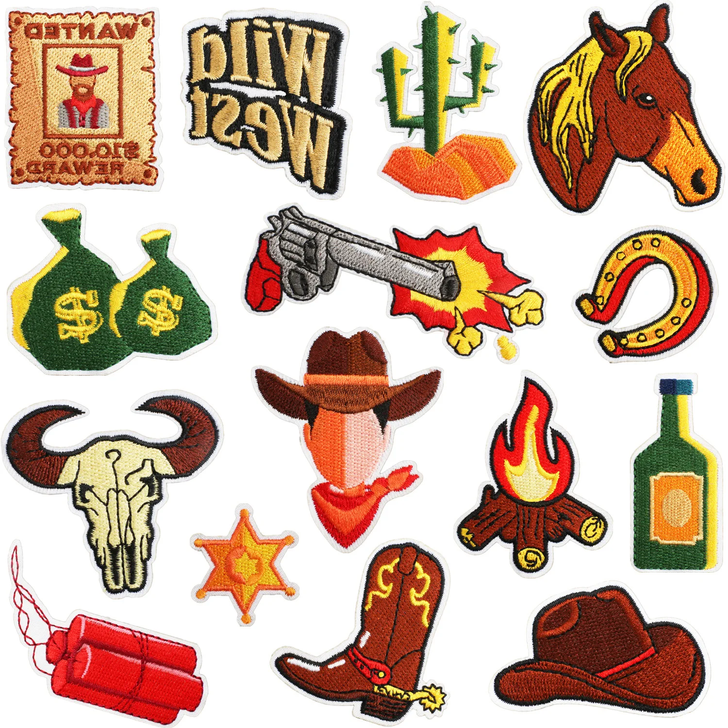 Western Cowboy Embroidery Cloth Emblem Clothing Decoration Patch Cowboy Hat Embroidery Patch Revolver Iron Badge