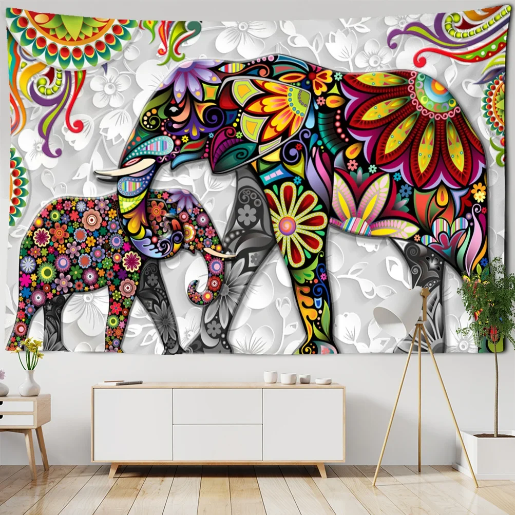 Bohemian Mandala Elephant Tapestry Wall Hanging Beach Towel Polyester Sandy Beach Picnic Throw Rug Blanket Camping Tent