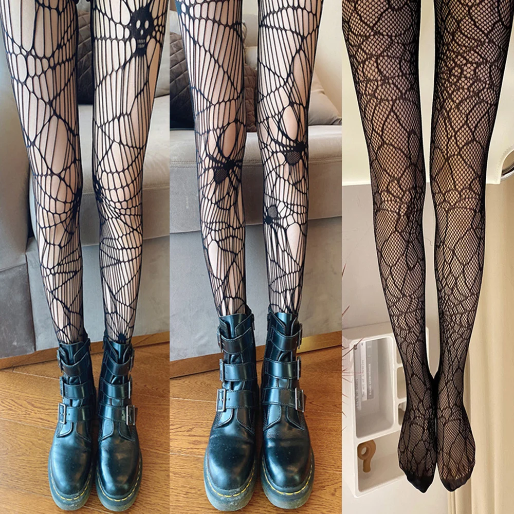 

Women Girls Goth Punk Sexy Lolita Fishnet Pantyhose Stockings Harajuku Spider Web Pattern Tights Halloween Mesh Socks Leggings