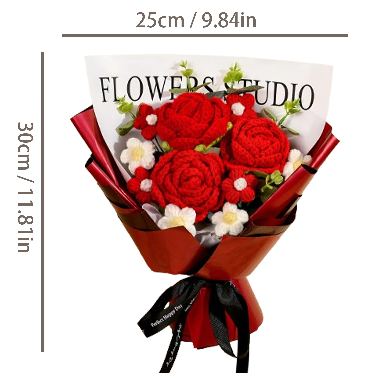باقة زهور كروشيه حمراء مصنوعة يدويًا، باقات زهور كروشيه لعيد الأم، عيد الحب، الذكرى السنوية، عيد الميلاد #6