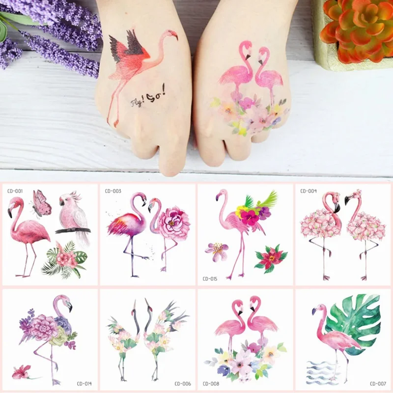 5 Pcs/Set Autocollants De Tatouage Aquarelle Flamants Fleurs Oiseaux Étanche Temporaire Jetable Corps Art Maquillage tatouage temporaire