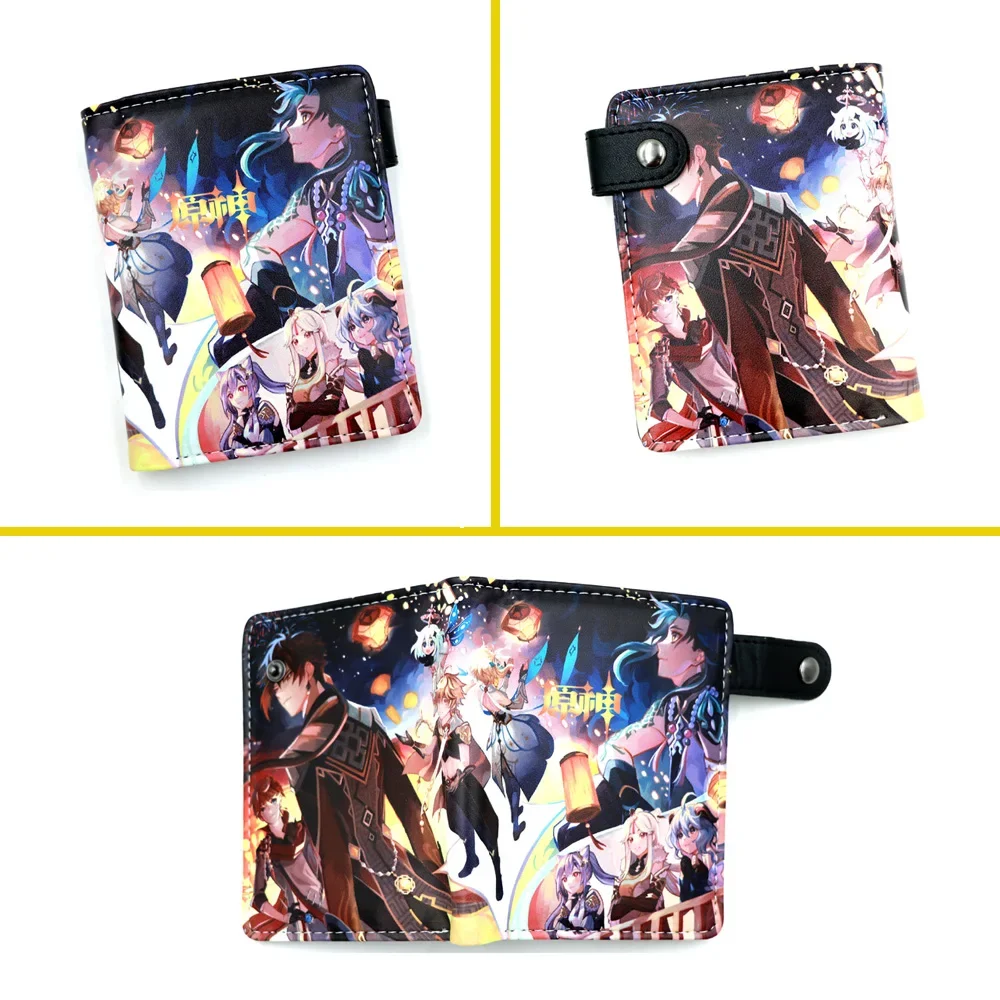 Genshin Impact PU Leather Cartoon Wallet Lumine Aether Jean Gunnhildr Amber Girls Boys Purse Card Holder