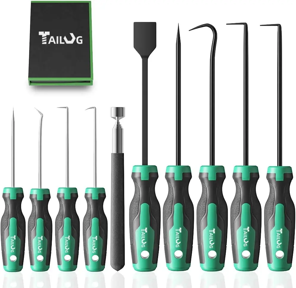 

10-in-1 Heavy Duty Hook & Pick Set, 9-Piece Precision Scraper for Auto Oil Seal, O-Ring, Gasket Removal – Handy Tool Set