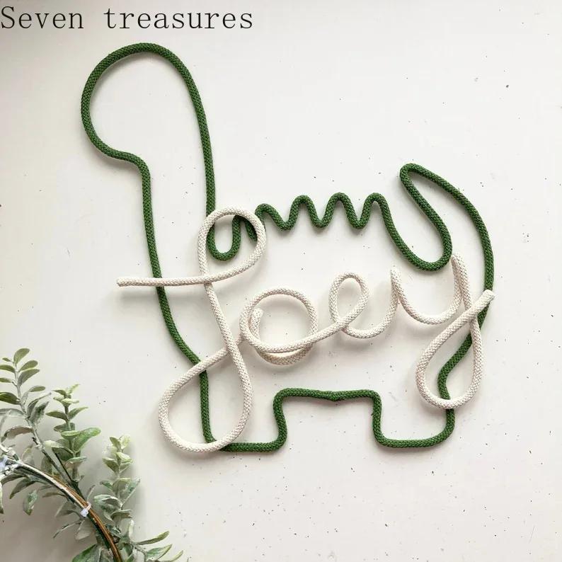 

Custom Name Knit Letter Metal Wall Art Gift for Kids' Room Handmade Rope Craft Green Dinosaur Personalized Wall Decoration