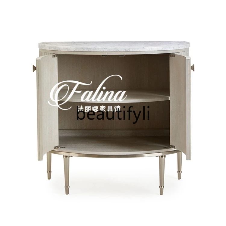 American modern light luxury porch cabinet solid wood marble semicircular decorative cabinet living room locker customization