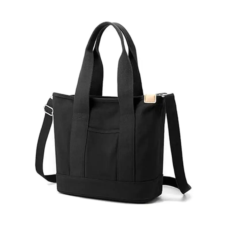 ABRT-Multi-Pocket Tote Bag With Zipper, Canvas Japanese Handmade Handbag With Compartments, Multifunction Black Durable