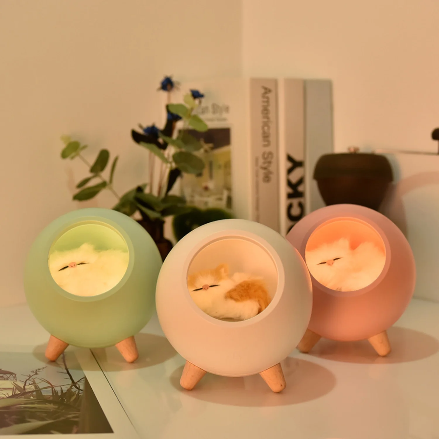 Veilleuse LED chat mignon avec haut-parleur Bluetooth, veilleuse itude, aste, détection tactile, table de chevet, lampe d'alimentation, créative