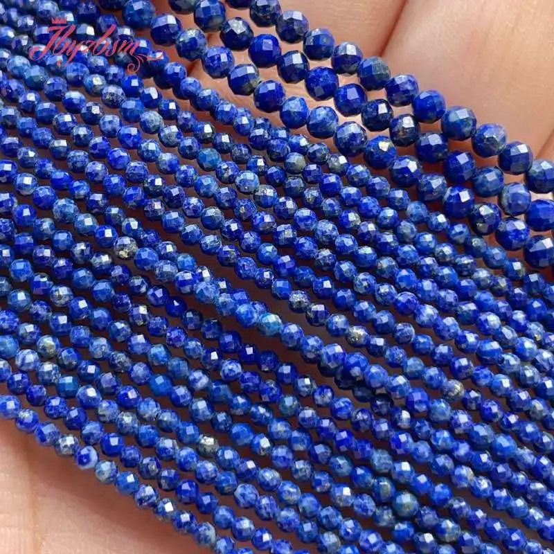 

2/3mm Round Faceted Blue Lapis Lazuli Small Natural Stone Seed Spacer Beads for DIY Charm Bracelet Necklace Jewelry Making 15"