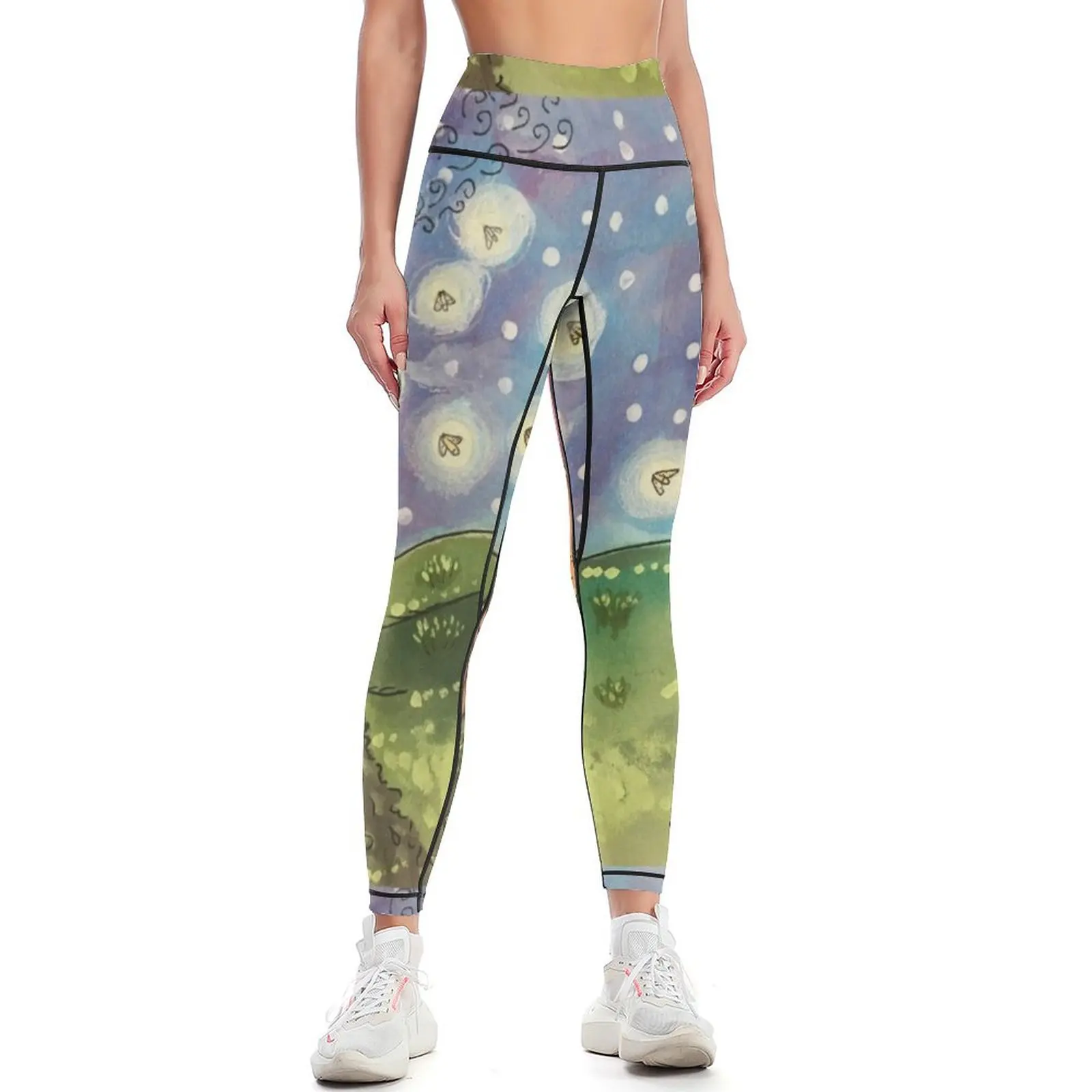 

Mushroom House and Fireflies Leggings Clothing fitness sportswear gym Women's high waist high waist Womens Leggings