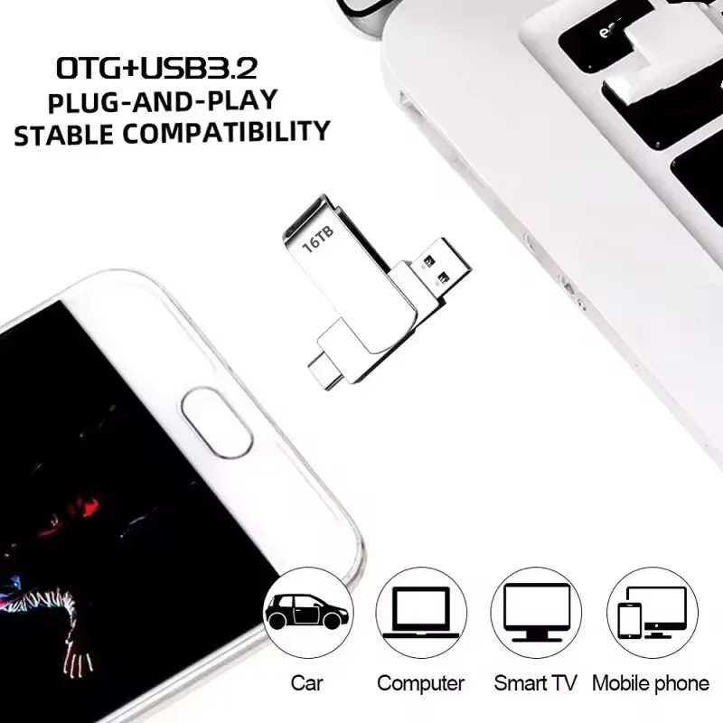 16TB USB 3.2 Flash Drives High Speed Transfer Metal Pendrive Memory Card Pendrive Flash Disk Memoria Waterproof Stick