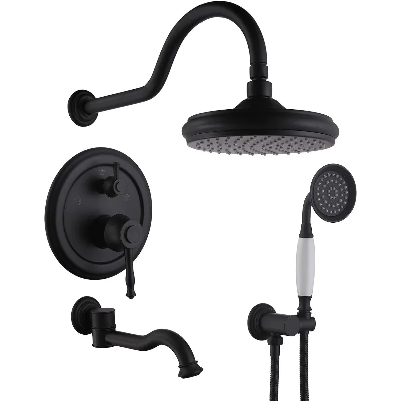 

Душевые системы Ручной распылитель 3-функциональный настенный смеситель с двойной ручкой Квадратная насадка для душа Керамический сердечник клапана в комплекте