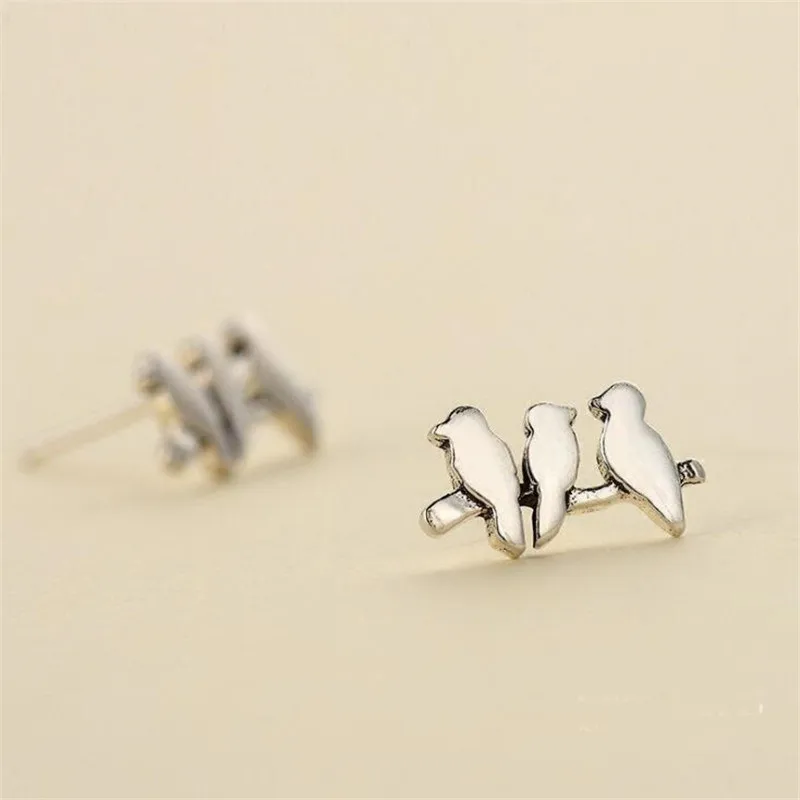 New Fashion 925 Sterling Silver Jewelry Cute Three Birds Branch Popular Female Gift Stud Earrings  E192