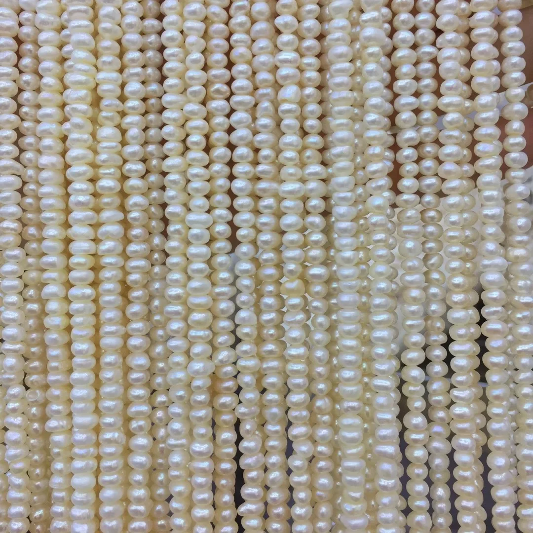 3-4MM Flat Round Micro-flaw Freshwater Natural Pearl Necklace Bracelet Work in Progress Wholesale Loose Beads