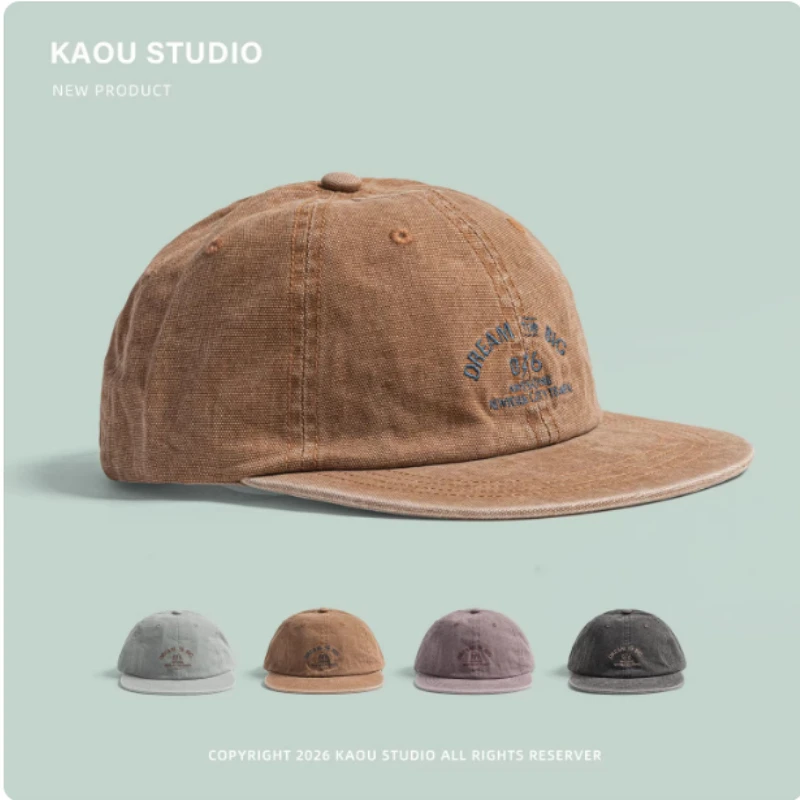 Amerikanische Retro-Baseballkappe aus gewaschener Baumwolle mit flachem Schirm, Hip-Hop-Stil, für Männer und Frauen, Frühling und Sommer, mit Buchstaben-Stickerei, verstellbar