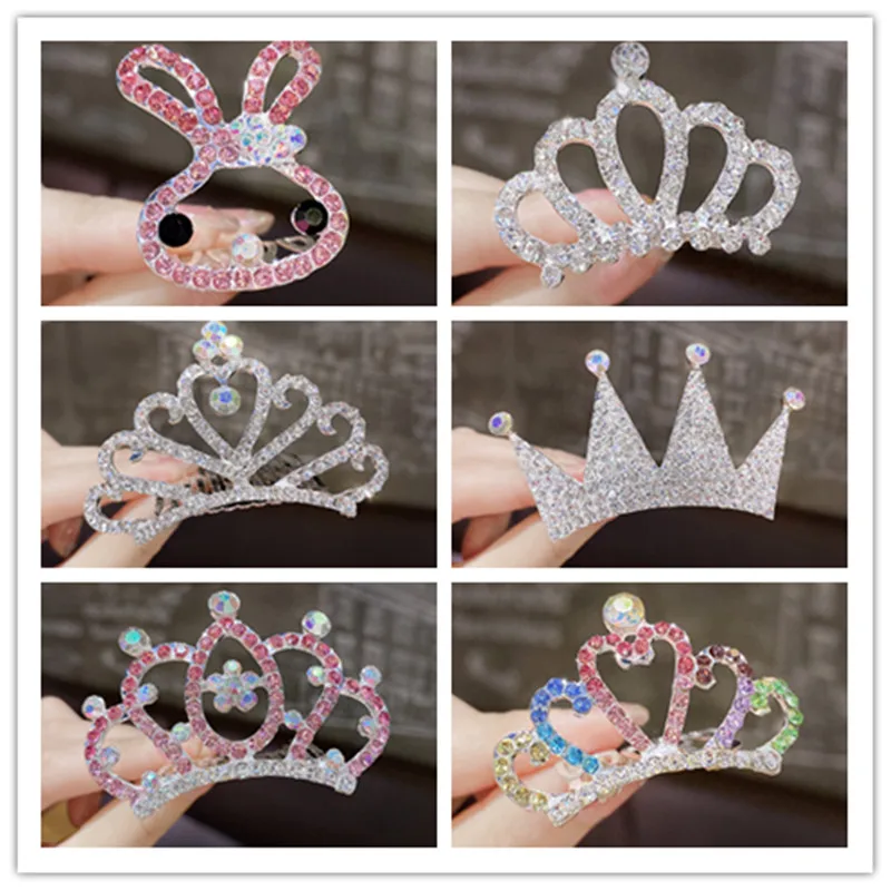 New Girls Cute Shining Diamond Crown Rabbit Alloy Hair Combs Kids Sweet Headband Hair Clips Tiaras Fashion Hair Accessories