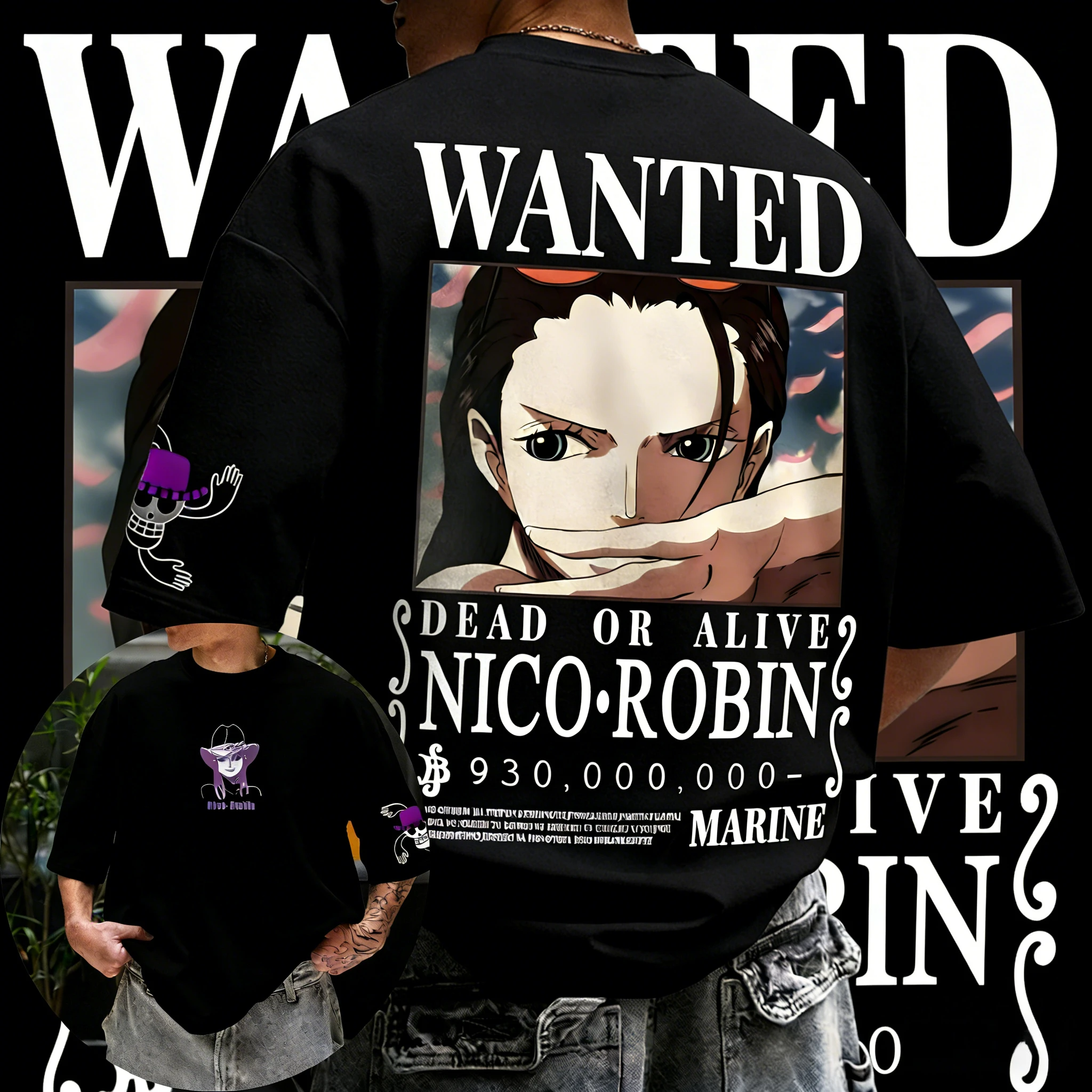 Camiseta de algodón de una pieza de Nico Robin para el verano de 2026, con estampado de póster de bando vintage, manga corta, estilo casual urbano para fans del anime Y2K
