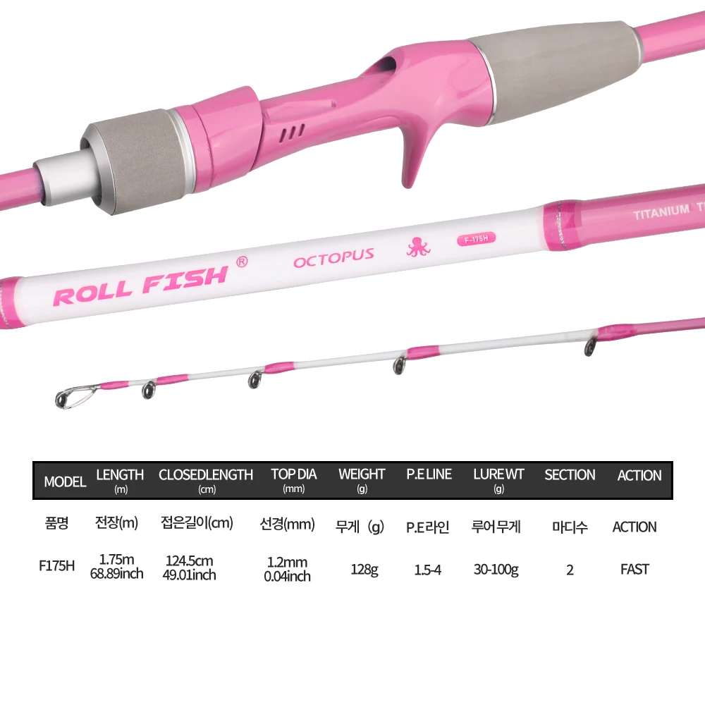 ROLLFISH 1,75m Titan-Spitze Oktopus-Tintenfisch-Casting- und Slow-Jigging-Angelrute aus Kohlefaser für leichtes Salzwasser-Bootsangeln – Detail 5