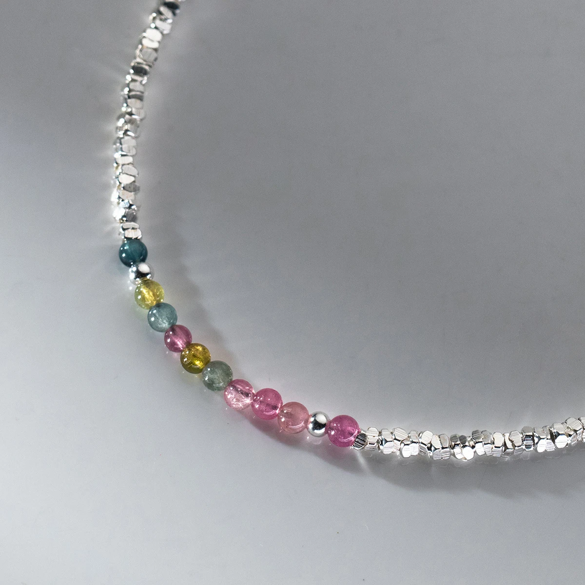 MODIAN 925 Sterling Silver Natural Colorful Beads Tourmaline Charm Bracelet Sweet Stackable Link Chain For Women Girls Jewelry