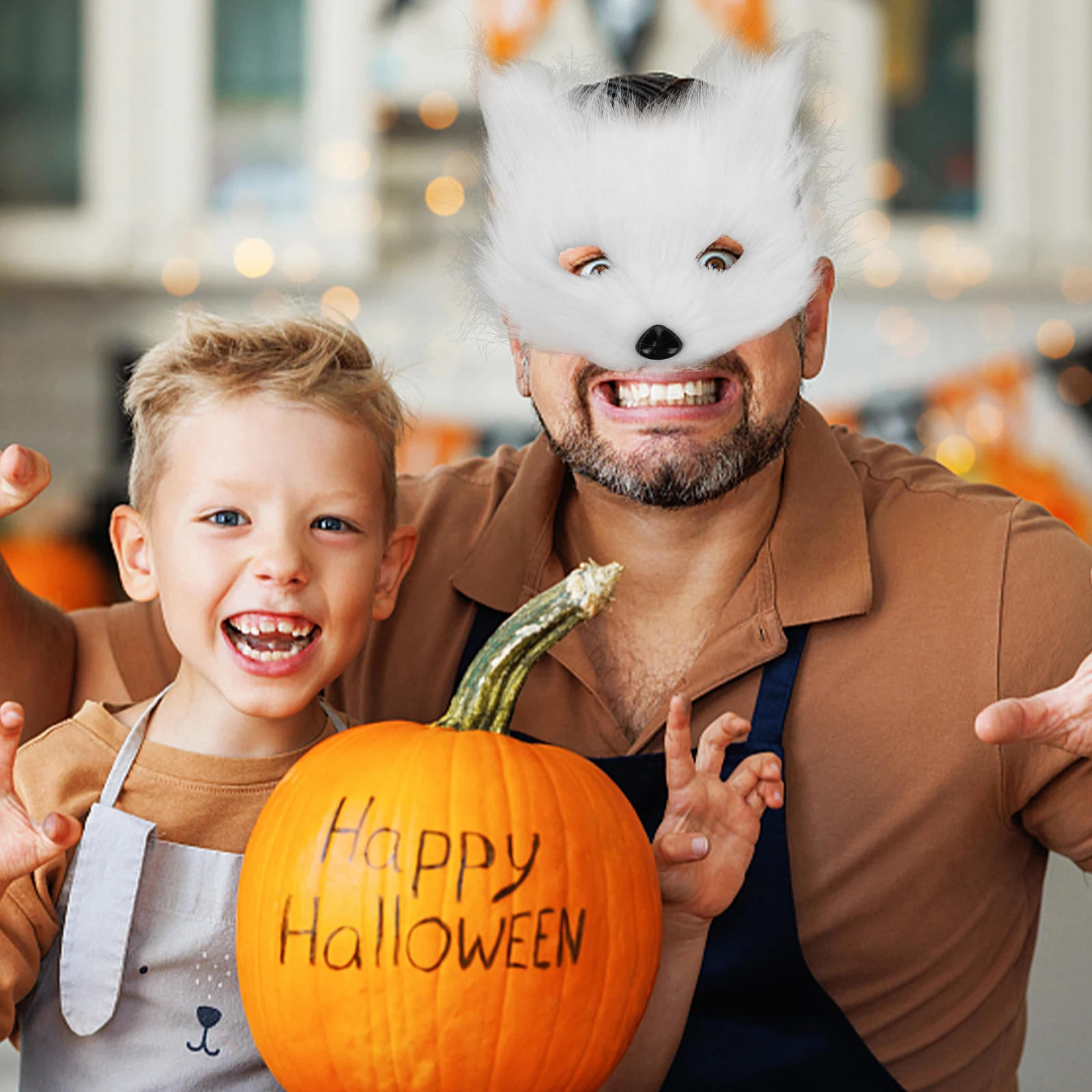 

Halloween Fox Half Face Mask Furry Cosplay Party Costume Soft Comfortable Mask For Masquerade Wolf Scary Horror Mardi Gras
