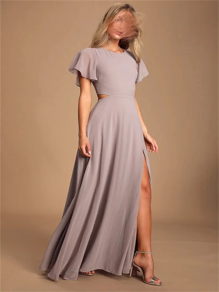 Long Evening Dresses High Side Slit Chiffon Formal Occasion Dresses 2024 Half Sleeve New Formal Cocktail Gown فساتين الحفلات