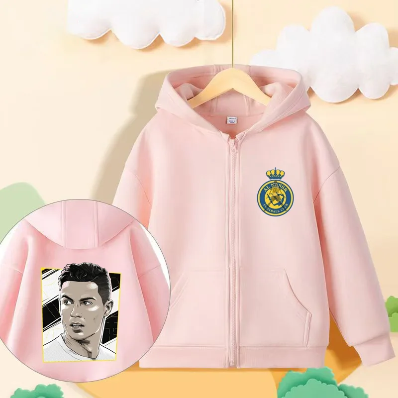 Football star Ronaldo, children's hoodie, zip up shirt, casual and fashionable style for boys and girls aged 3-14