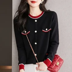 New Autumn Fashion Trend Small Fragrance Round Neck Color Matching Versatile Loose Fit Slimming and Age Reducing Women's Sweater