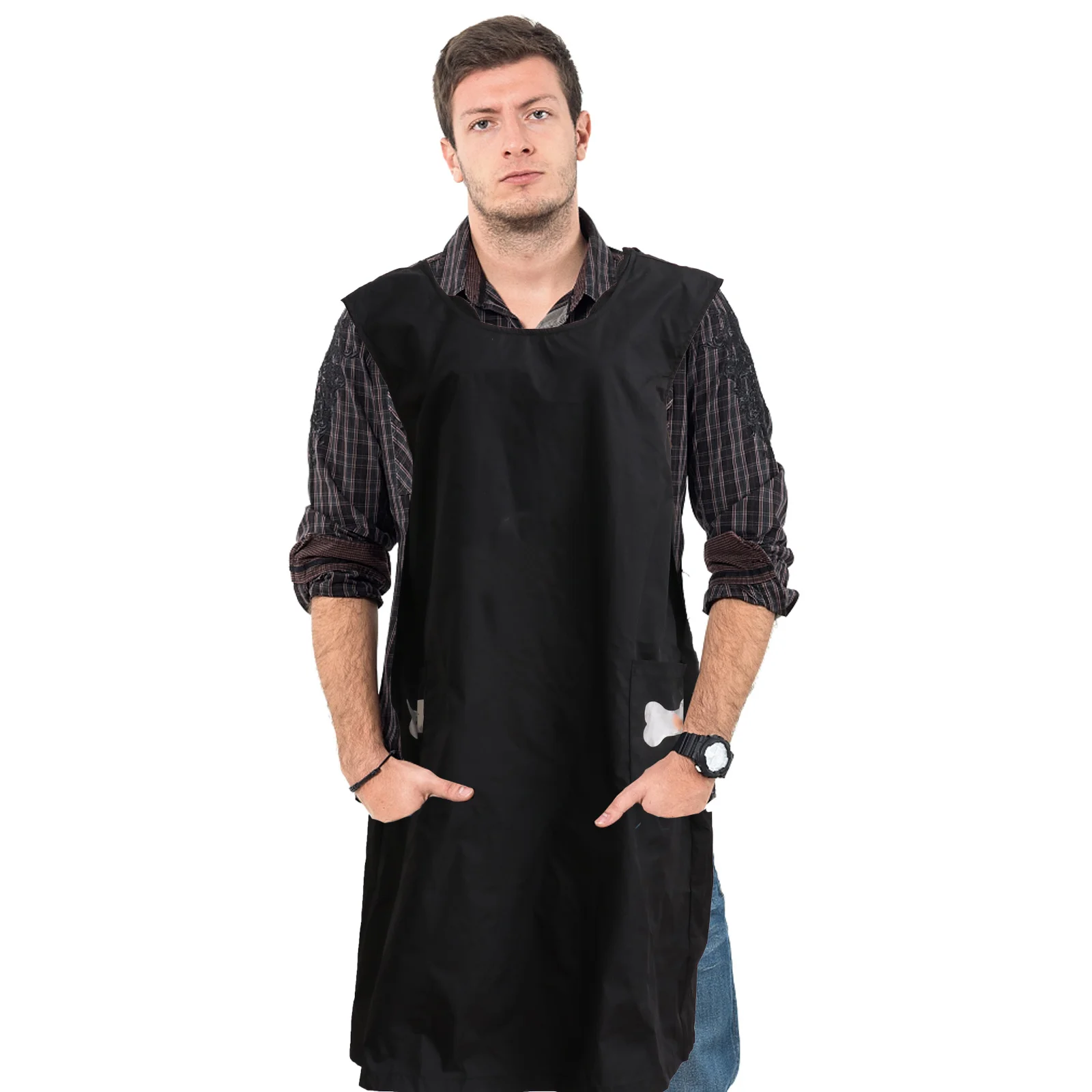 

Waterproof Pet Grooming Apron Black M Heavy Duty Easy Clean Nylon Halter Style Long Waist Ties for Vet Clinic Or Home Use