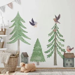 Large Fresh Forest Tree Wall Stickers Self-adhesive Paper Bedroom Home Decor Living Room Background Wall Porch Decoration