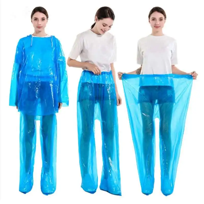 Unisex Adult Scenic Tourism Outdoor Camping Hiking Disposable Raincoat Rainwear Tops + Pants