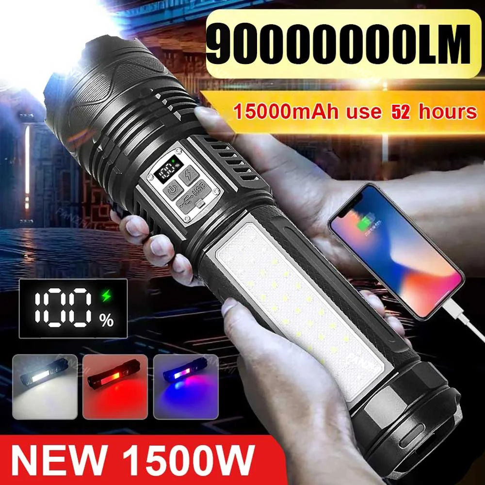 

New 90000000lm High Power Rechargeable Led Flashlight Lighting Built-in 15000mah Ultra Power Flashlights Tactical Torch Lantern