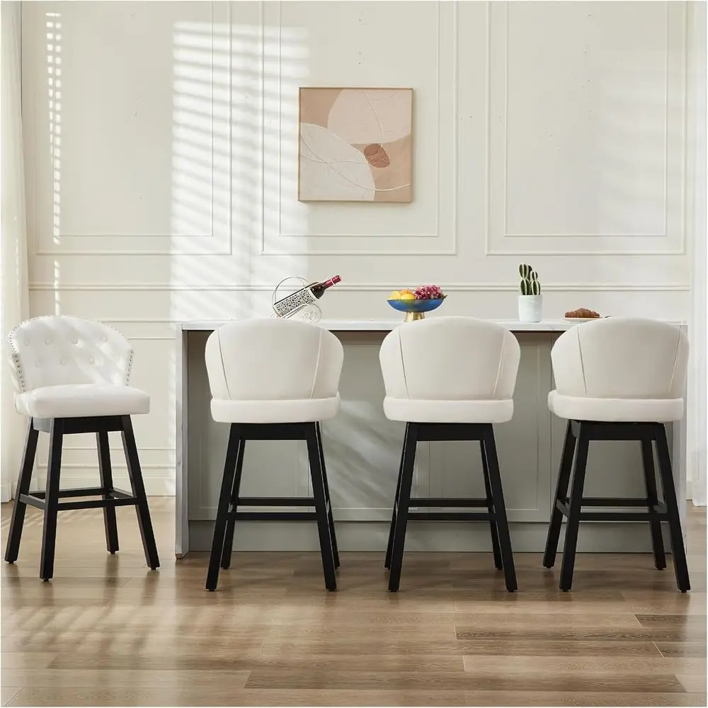 

Set of 4 Swivel Upholstered Bar Stools with Backs, Counter Height Chairs for Kitchen Island or Dining, Wooden Legs
