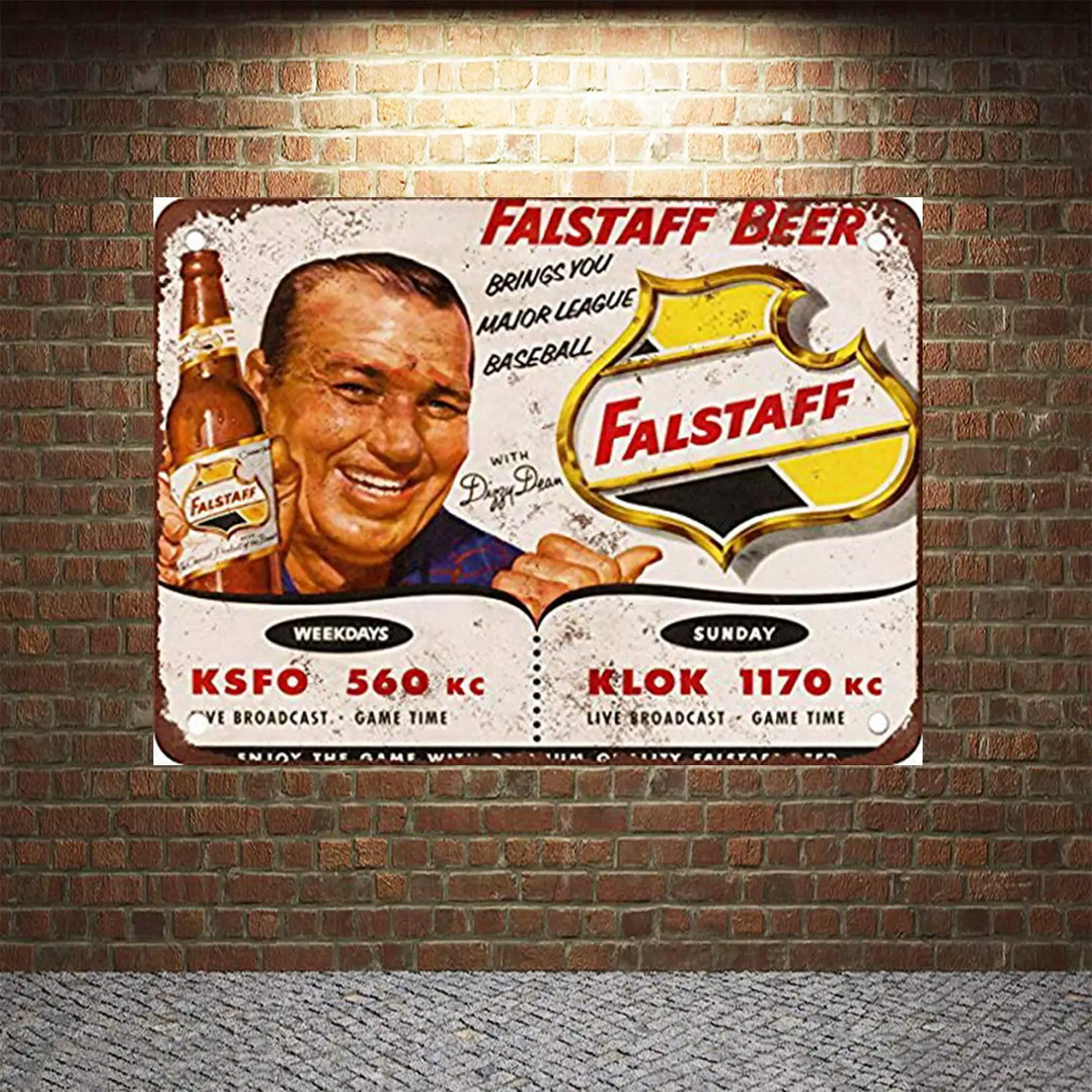 Wall Metal Sign Tin Decor 12x8inches Dizzy Dean for Falstaff Beer Warning Drinking Plaque Plaque Coffee Coffee Indoor Kitchen Po