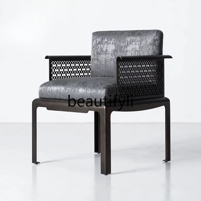 

New Chinese tea table and chair combination sofa chair villa clubhouse metal single chair