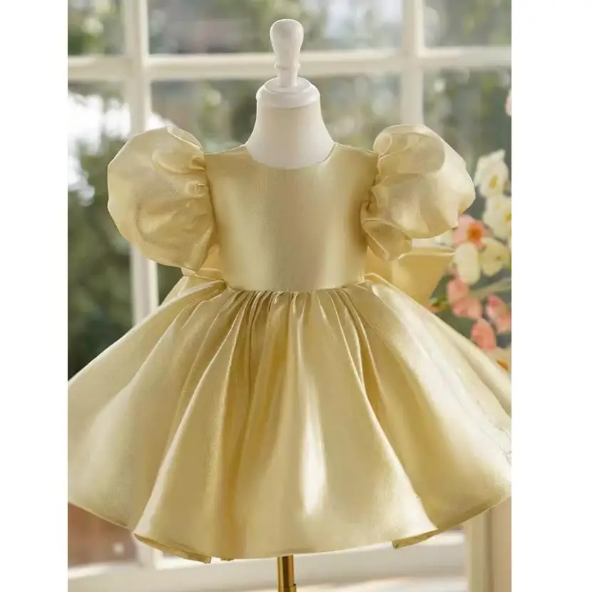 New Children's Princess Ball Gown Bow Backless Design Wedding Birthday Baptism Party Girls Dresses Kids Clothes 2T-10T A3684