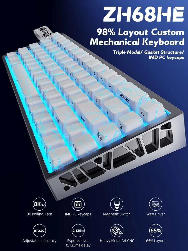 ZORNHER ZH68HE Magnetic Keyboard Wired CNC Aluminum Gaming Keyboard 65% Rapid Trigger  8K HZ Polling Rate Magnetic Switch