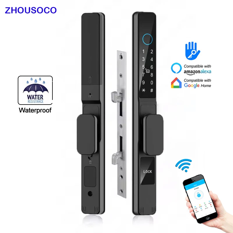 

TTLock APP Waterproof Smart LockFingerprint Password RFID Lock For Push Pull Sliding Framed Glass Door Electronic Lock