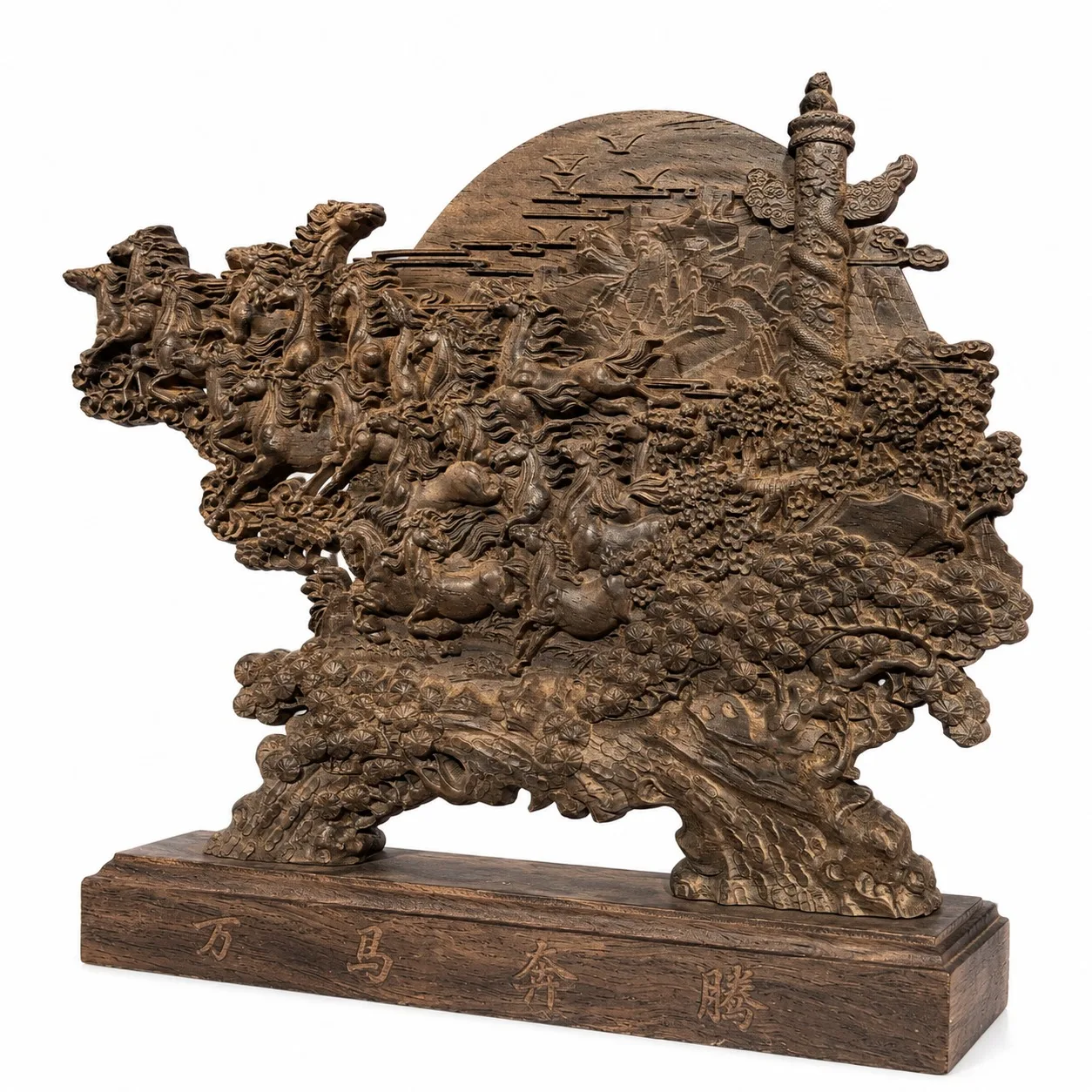 

Vietnam Agarwood Flying Horses Sculpture Hand Carved Wooden Statue for Oriental Home Living Room Desk Tabletop Art Gift
