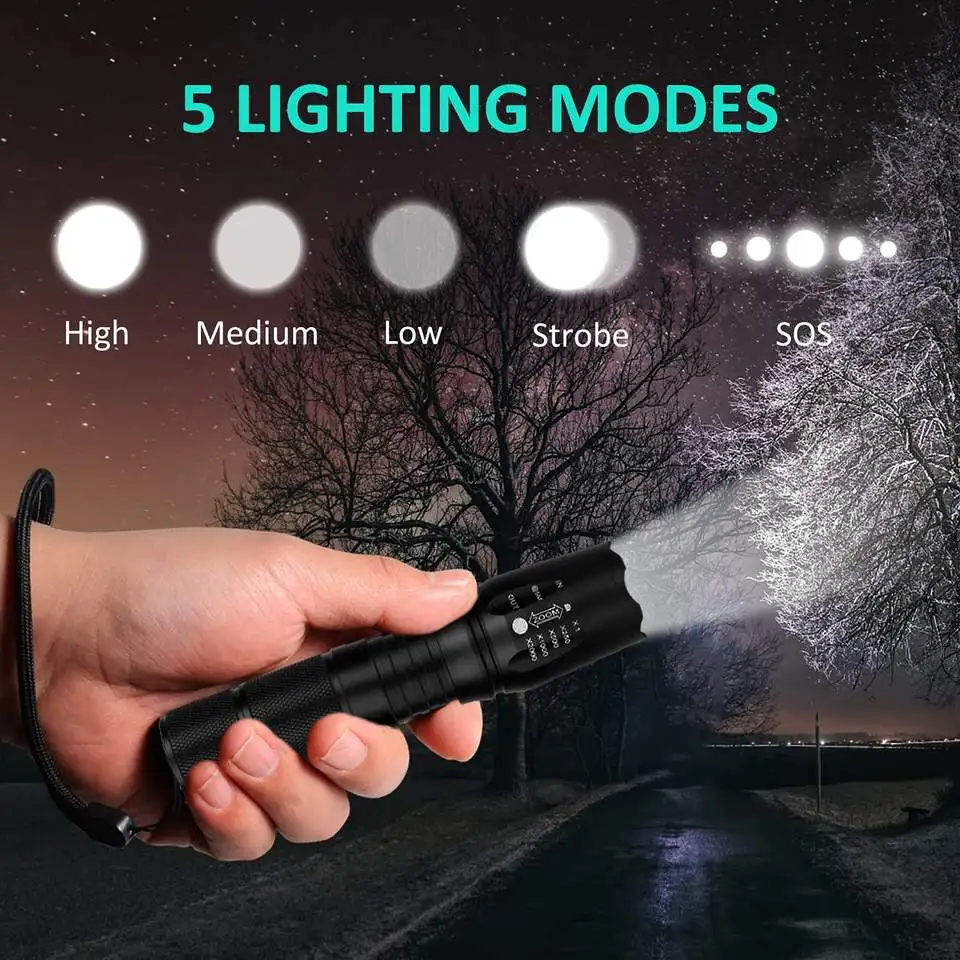 Powerful T6 LED Flashlight Super Bright Aluminum Alloy Portable Torch USB Rechargeable Outdoor Camping Tactical Flash Light