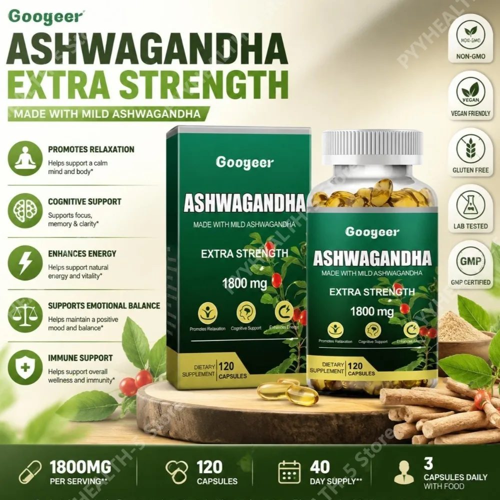 Ashwagandha Extra Strength Capsules, 1800 Mg, Promotes Immune Support and Emotional Balance, Enhances Energy, 120 Capsules