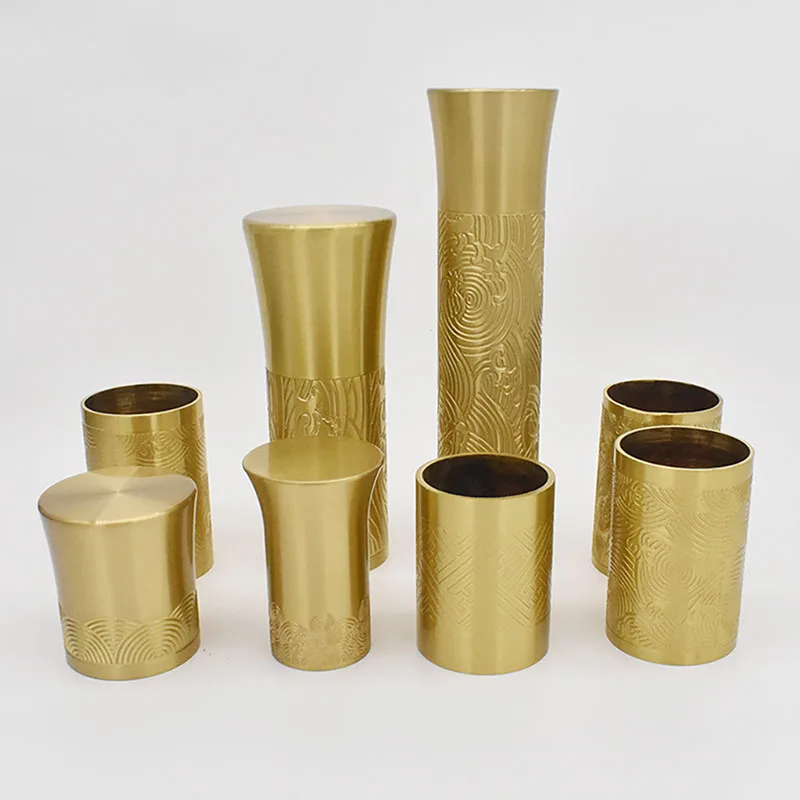 1PCS Brass Carved Pattern Copper Sleeve Handle Accessories Sealed Bottom Through Bottom Solid Wood Furniture Decoration Set