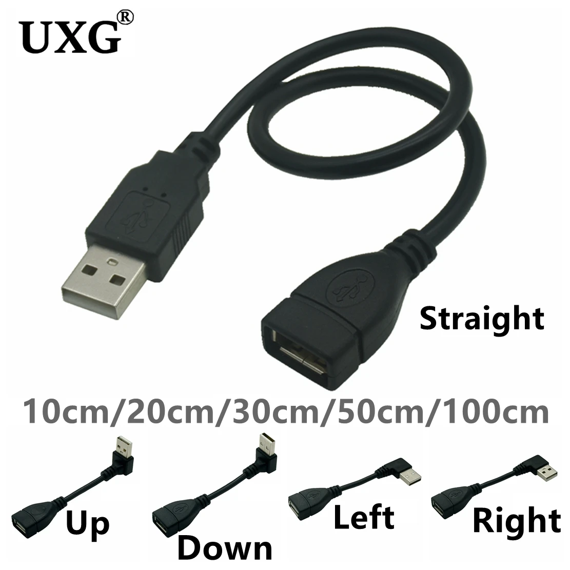 10cm 20cm 50cm 1m USB 2.0 A Male To Female 90 Angled Extension Adaptor Cable USB2.0 Male To Female Right/left/down/up Cable Cord