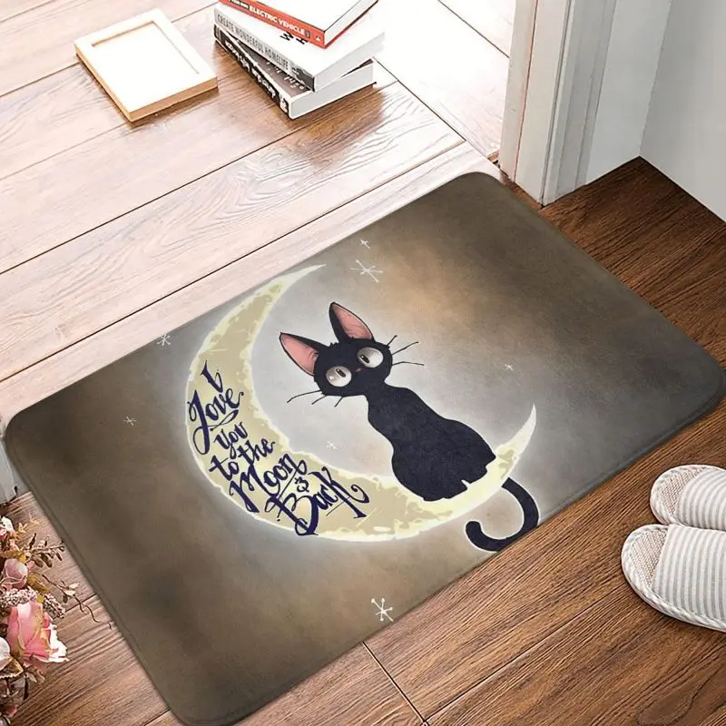 Black Cat And Moon Pattern Front Floor Door Entrance Mats Indoor Cartoon Kitten Kitchen Bathroom Doormat Garden Carpet Rug